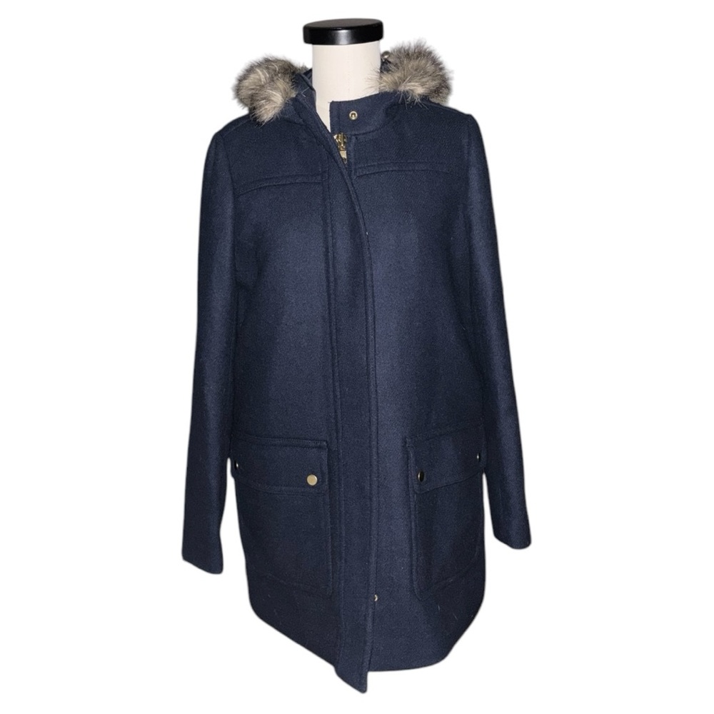 J. Crew Navy Blue Vail Parka Wool Blend Coat